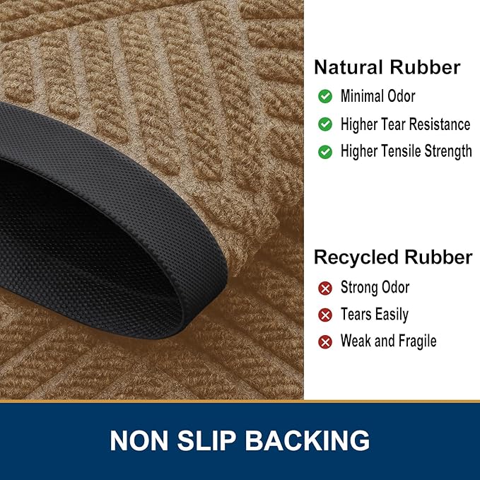 Smiry Front Door Mat Outside Entrance, Heavy Duty Outdoor Indoor Natural Rubber Doormat, Non Slip, Trap Dirt and Moisture, Easy Clean, Low Profile Patio Porch Entryway Mat, 47x23, Coffee