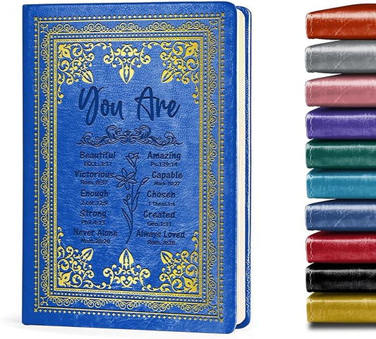 Dark Blue A5 Lined Leather Journal Notebook,Inspirational Christian Gifts Hardcover Executive Notebooks for Men Women,200 Pages 100 Gsm Thick Ruled Paper Daily Diary for School,Family ,Friends,Work (You Beautiful Dark Blue)