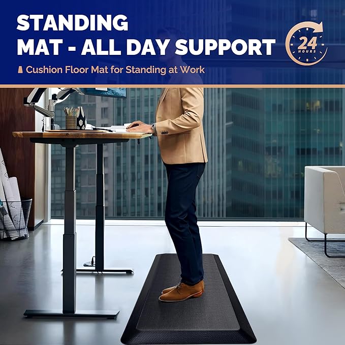 FEATOL Anti Fatigue Mat for Standing, 9/10 Extra Thick Ergonomic Standing Desk Mat, Comfort & Durable Memory Foam Standing Mat at Home,Office All Day (20" x 32", Black)