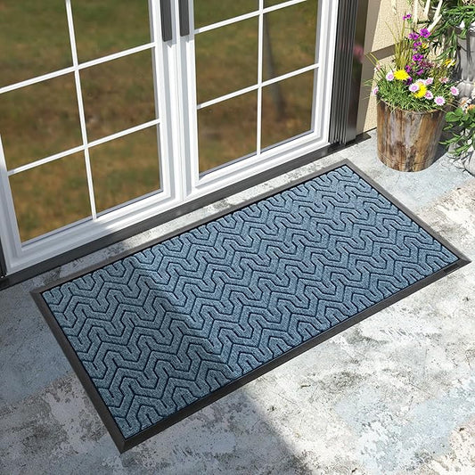 Yimobra Large Door Mat Outside Entrance 47x24, Waterproof Heavy Duty Outdoor Mats for Front Door, Non Slip Rubber Entry Mat for Garage Patio, Easy Clean, Mix Blue