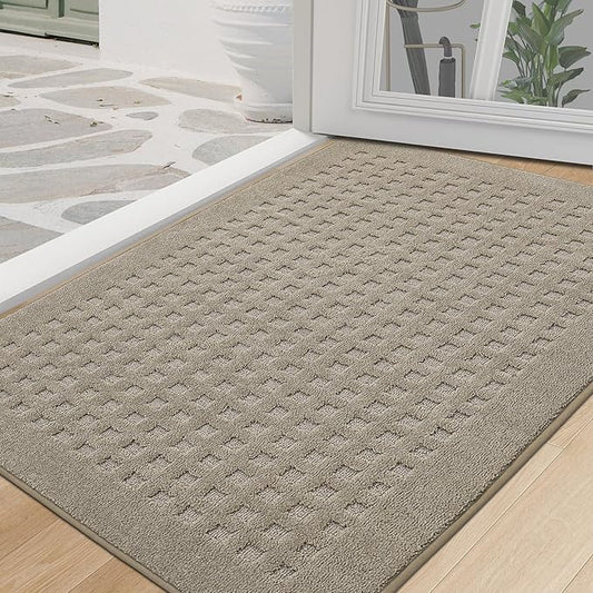 BEQHAUSE Waffle Door Mats Indoor 32"x48", Dog Mat for Muddy Paws Absorbent and Dirt Resist Floor Mats Non-Slip Washable Rugs for Entryway, Welcome Mat for Front Back Door, Muddy Wet Shoes, Beige