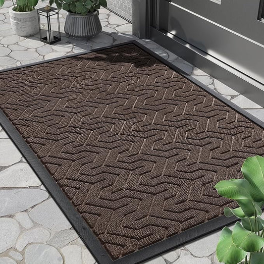 Yimobra Large Door Mat Outside Entrance 36x24, Waterproof Heavy Duty Outdoor Mats for Front Door, Non Slip Rubber Entry Mat for Garage Patio, Easy Clean, Brown