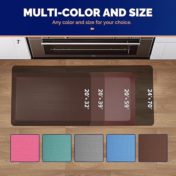 FEATOL Anti Fatigue Mat Floor Mat, Extra Thick Standing Office Desk Mat Memory Foam Cushioned Anti Fatigue Ergonomic Kitchen Mats Comfort Standing Pad NOT PVC 9/10 Inch Thick (Brown, 20x59x9/10-Inch)
