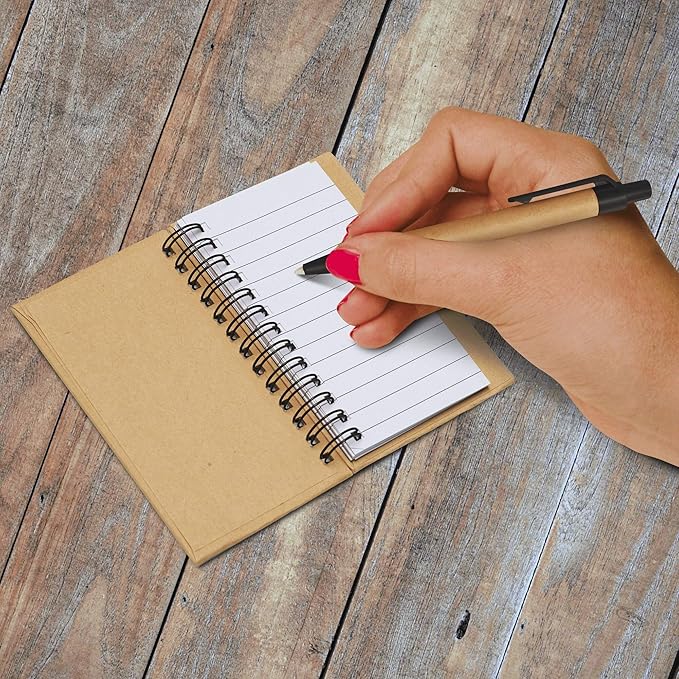 Custom Mini Spiral Notebooks with Black Ink Pens Set of 10, Personalized Bulk Pack - Perfect for School, Office, Business, Home - Black