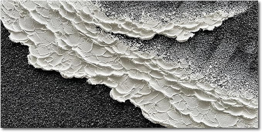 NANKAI 24x48 Inch Hand Painted 3D Ocean Wave Landscape Oil Painting Black and White Abstract Canvas Art Mural Family Wall Decoration art