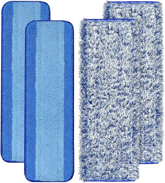 4 Pack Microfiber Cleaning Pad for Bona Mop Safe for Hardwood & Hard Surface Floors Dry Wet Floor Cleaning - Includes 2 Microfiber Cleaning Pad and 2 Dusting Pad - Microfiber Mop Pads for 18Inch Mop