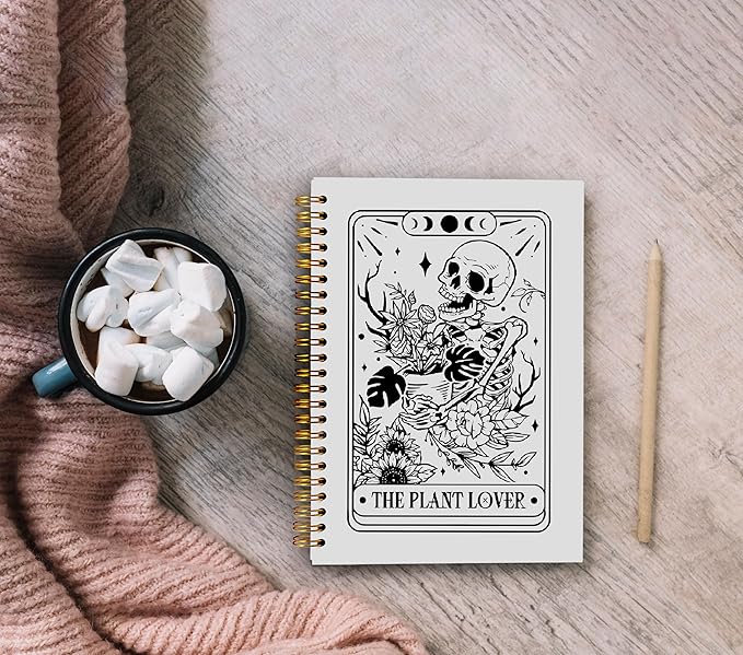 The Plant Lover Tarot Journal Notebook - Plant Lover Gifts for Women, Plant Lady Mom Gifts, Gothic Skeleton Notebook, Witchy Journal, Gothic Office Supplies, Spiral Notebook 5.5x8.3