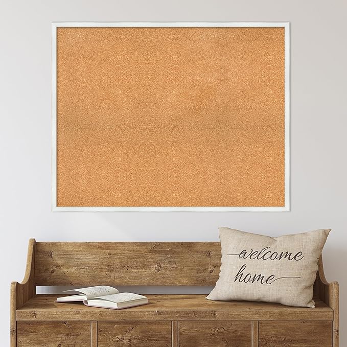 Amanti Art Natural Cork Board for Wall, 31x39 Vision Board with White Frame, X-Large Corkboard Office Decor for Home Organization, Country Rustic Corkboard Pinboard to Display Items for Home