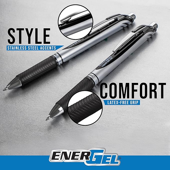 Pentel EnerGel RTX Retractable Liquid Gel Pen, Scholar Expressions Pack, 0.7mm, Metal Tip, Medium Line,Assorted Ink, Pack of 8 Pens (BL77XLEFBP8M)