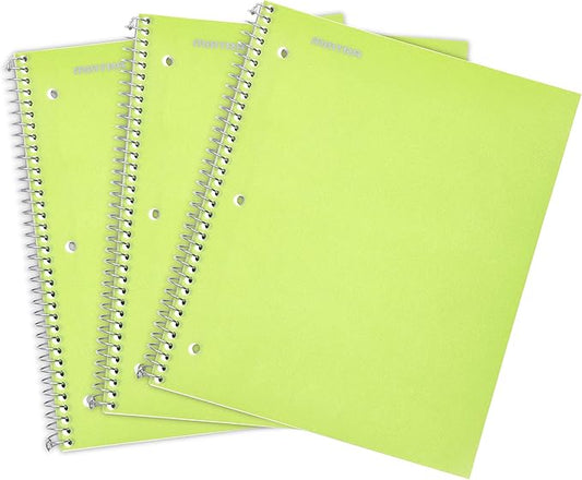 Mintra Office Durable Spiral Notebooks, 1 Subject, (Green, College Ruled 3 Pack), 100 Sheets, Poly Pocket, Moisture Resistant Cover, Strong Chipboard back, For School, Office, Business