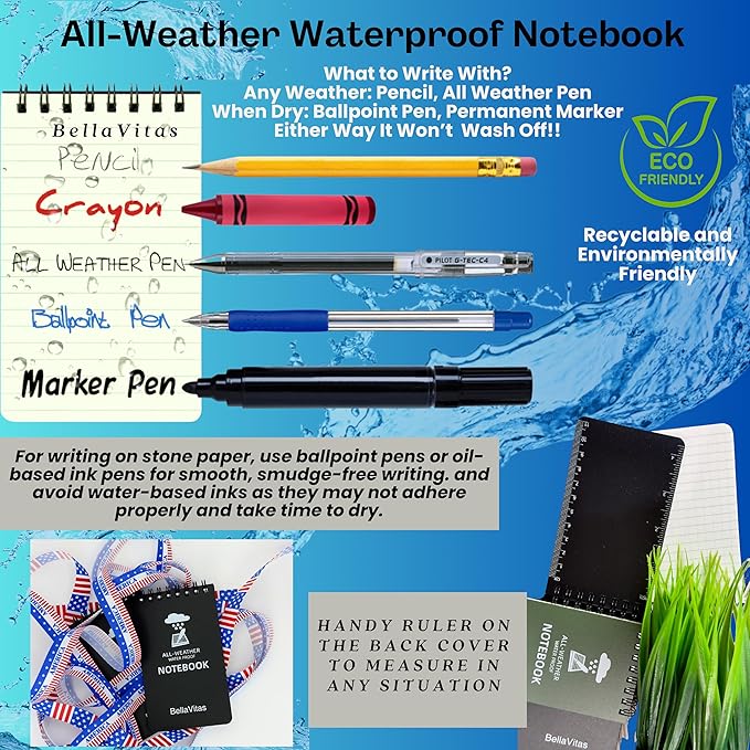 Waterproof 3x5 Notebook Pocket Notebook Small Spiral Notebooks Pocket Notepad Small Notepad 3x5 Pocket Notepad Police Notepad Tactical Notebook and All-Weather pen 4 Pack Black