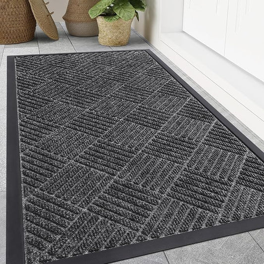 Smiry Front Door Mat Outside Entrance, Heavy Duty Outdoor Indoor Mat, Natural Rubber Doormat, Non Slip, Trap Dirt and Moisture, Easy Clean, Low Profile Patio Porch Entryway Mat, 71x47, Light Grey