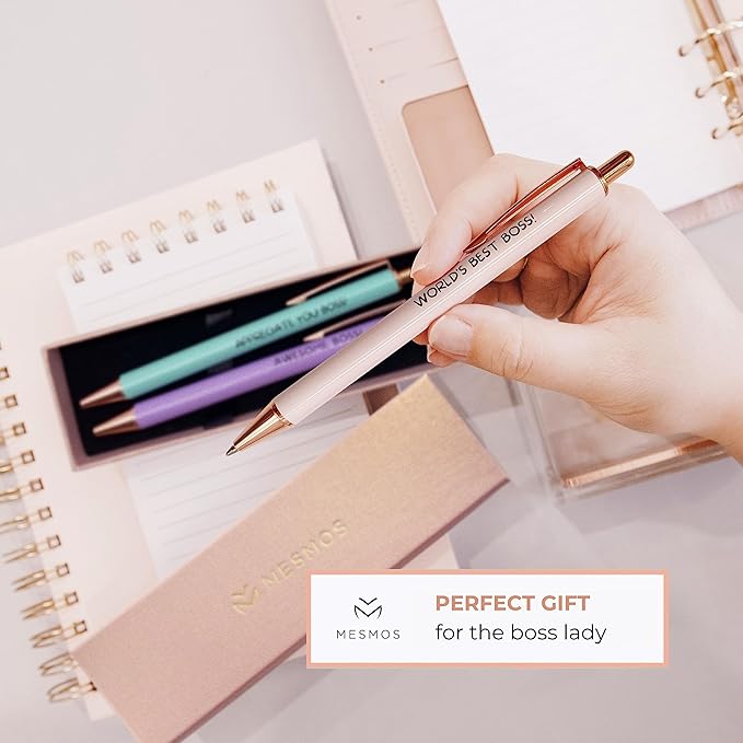 MESMOS 3pk Fancy Ballpoint Pens for Women, Best Boss Lady Gifts for Women, Boss Appreciation Birthday National Day Thank You Gifts