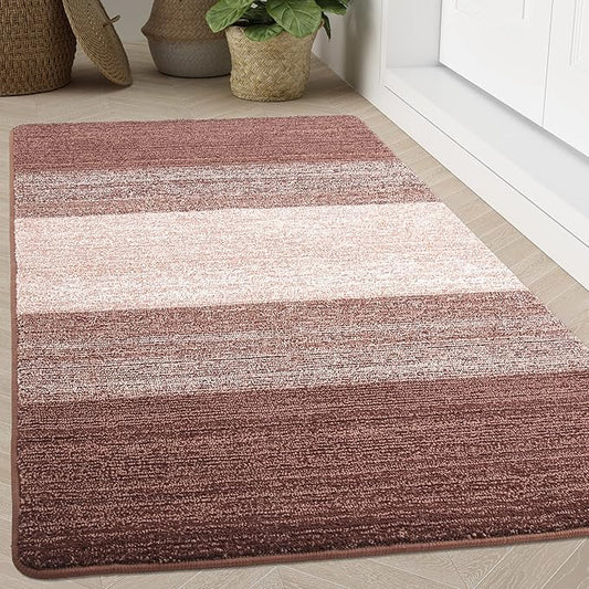 Kitinjoy Indoor Outdoor Door Mat, 71x47 Non-Slip Absorbent Dirt Trapper, Low-Profile Washable Inside Entrance Front Floor Mat, Sturdy Soft Entry Doormats for Entryway, Brown