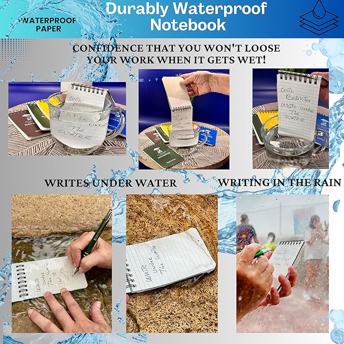 Waterproof 3x5 Notebook Pocket Notebook Small Spiral Notebooks Pocket Notepad Small Notepad 3x5 Pocket Notepad Police Notepad Tactical Notebook and All-Weather pen 4 Pack Black
