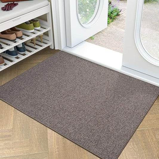 LUMI Ultra Thin Door Mat for Entryway, 32"x48" Low Profile Non Slip Rubber Backing Indoor Doormat, Easy Clean Welcome Entrance Mat for Inside House, Patio, Brown