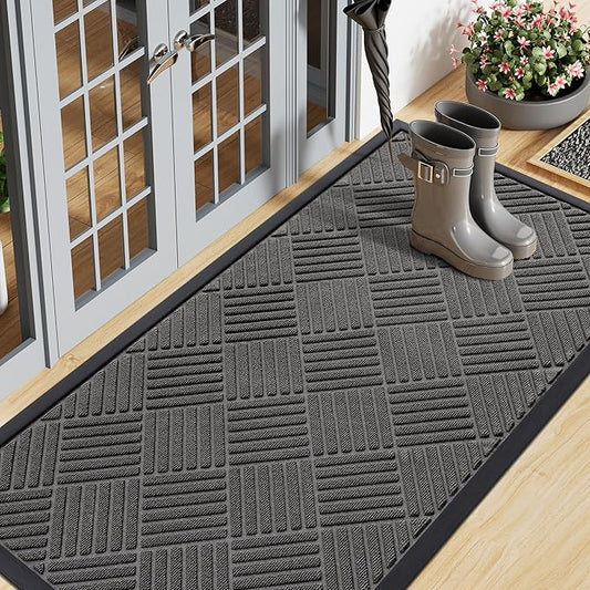 Smiry Front Door Mat Outside Entrance, Heavy Duty Outdoor Indoor Natural Rubber Doormat, Non Slip, Trap Dirt and Moisture, Easy Clean, Low Profile Patio Porch Entryway Mat, 71x23, Grey