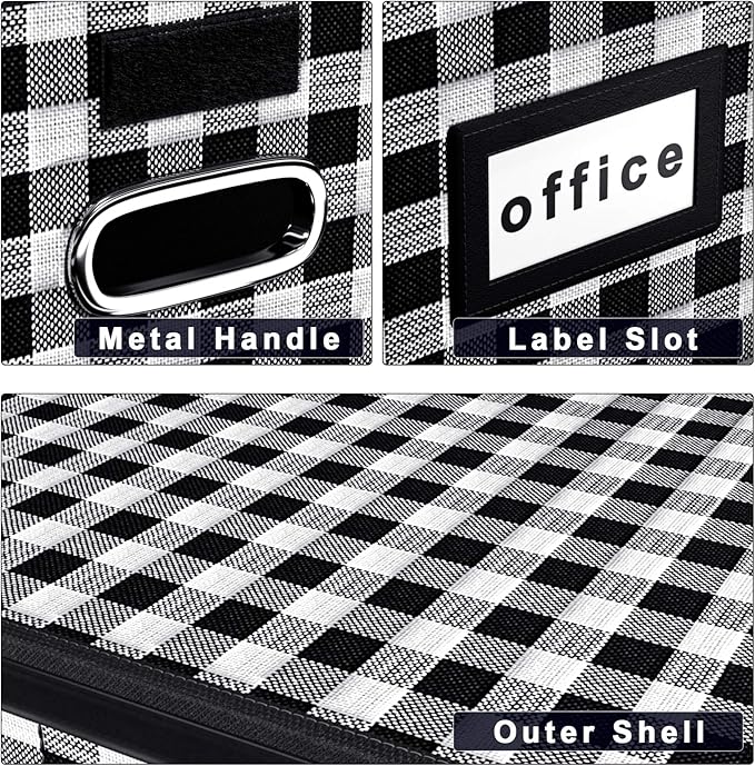 Huolewa Decorative Collapsible File Storage Organizer Boxes with Lids, Hanging Filing & Storage Boxes for Office/Decor/Home, Filing System for File and Folders Storag - (Black & White Lattice)