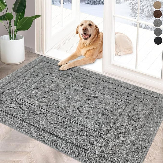 FONEYI Indoor Door Mat 24" x 36", Dirt Trapper Door Mats Non-Slip Entryway Rugs Washable, Absorbent Resist Dirt Welcome Mat, Low Profile Inside Floor Mats for Front Back Door and Entryway, Light Grey