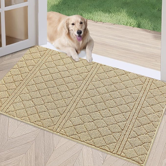 REFETONE Indoor Doormat, Front Back Door Mat 24"x36" Absorbent Rubber Backing Non Slip Door Mats, Low-Profile Resist Dirt Entrance Rugs, Machine Washable Door Rug Inside Floor Mat for Entryway, Beige