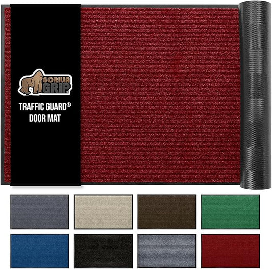 GORILLA GRIP Traffic Guard Door Mat, 59x24, Heavy Duty Welcome Mats, Commercial Office Space Doormat, Waterproof, Fade Resistant, Strong Rubber Backing, Low Profile, Shoe and Boot Scraper, Red
