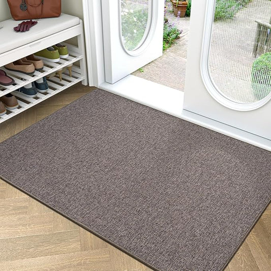 LUMI Large Indoor Door Mat, 36"x56" Non Slip Rubber Backing Entrance, Easy Clean Low Profile Ultra Thin Entryway for Inside House, Brown