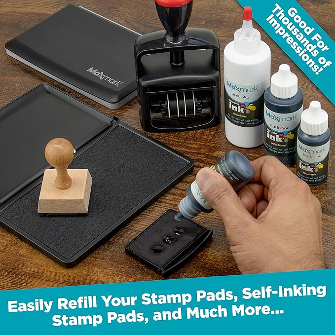 MaxMark Premium Refill Ink for self Inking Stamps and Stamp Pads, Green Color - 4 oz.