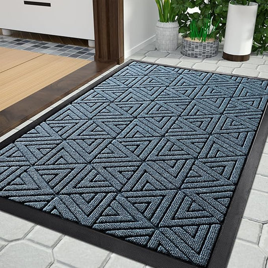 Yimobra Outdoor Mats for Front Door 29.5x17, All-Weather Waterproof Non-Slip Outdoor Door Mat Outside Eentrance, Garage/Patio Entryway Indoor Doormat, Easy Clean, Mix Blue