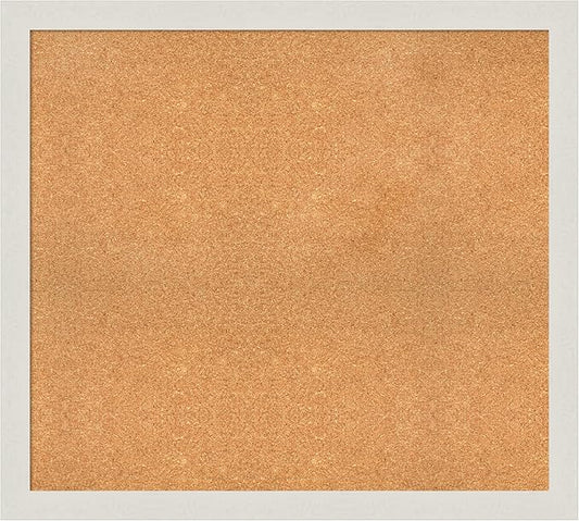 Amanti Art Natural Cork Board for Wall, 35x39 Vision Board with White Frame, X-Large Corkboard Office Decor for Home Organization, Country Rustic Corkboard Pinboard to Display Items for Home