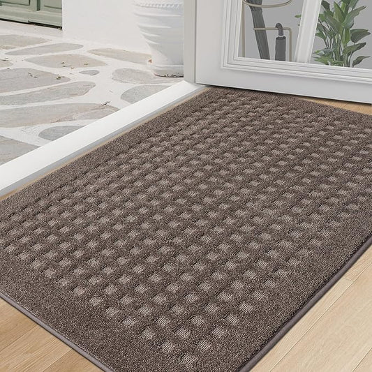 BEQHAUSE Waffle Door Mats Indoor 32"x48", Dog Mat for Muddy Paws Absorbent and Dirt Resist Floor Mats Non-Slip Washable Rugs for Entryway, Welcome Mat for Front Back Door, Muddy Wet Shoes, Brown