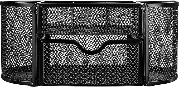 Amazon Basics Pen Holder and Desk Organizer, Office Caddy Storage, Black, ‎9.25" x 4.53" x 3.94"
