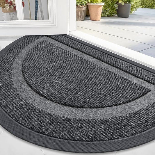 OLANLY Half Circle Door Mat Indoor Outdoor Entrance Welcome, Waterproof All-Season, All-Weather Doormat, Sturdy Natural Rubber, Low Profile, Easy Clean Patio Porch Entryway Mat, 47x32, Grey