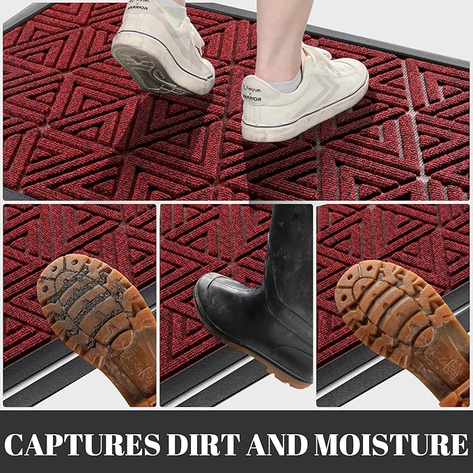Yimobra Large Door Mat 36x24, All-Weather Waterproof Non-Slip Welcome Matt Outdoor, Heavy Duty Non Slip Doormat for Entryway for Patio and Garage Indoor, Easy Clean, Black Red