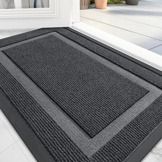 OLANLY Front Door Mat Indoor Outdoor Entrance, Waterproof All-Season, All-Weather Doormat, Sturdy Natural Rubber, Fade Resistant, Low Profile, Easy Clean Patio Porch Entryway Mat, 29.5x17, Grey