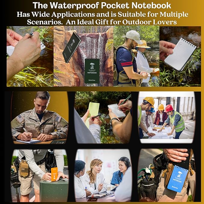 Waterproof 3x5 Notebook Pocket Notebook Small Spiral Notebooks Pocket Notepad Small Notepad 3x5 Pocket Notepad Police Notepad Tactical Notebook and All-Weather pen 4 Pack Black