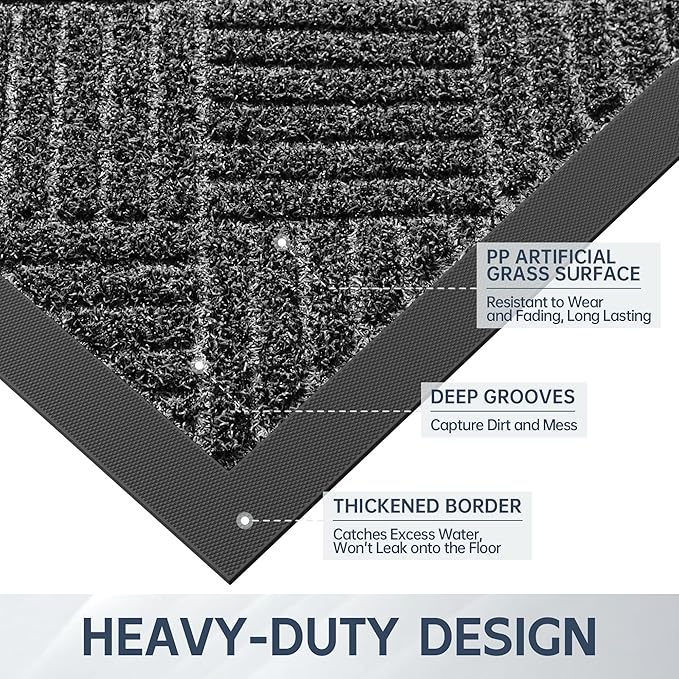 Front Door Mat, 6' x 3' Heavy Duty Indoor Outdoor Doormat, Non-Slip Backing Welcome Mats for Entryway, Low Profile, Commercial Door Mats