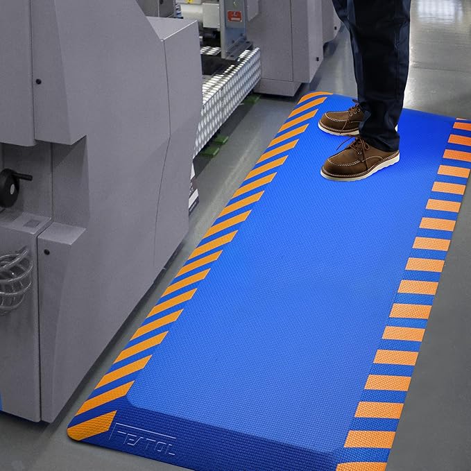 FEATOL Anti Fatigue Mats Industrial 2 Packs, Ergonomic Standing Floor Mat for Work for Stand, Blue with Yellow Border Safety 20" x 59"-Support for Leg & Back Pain