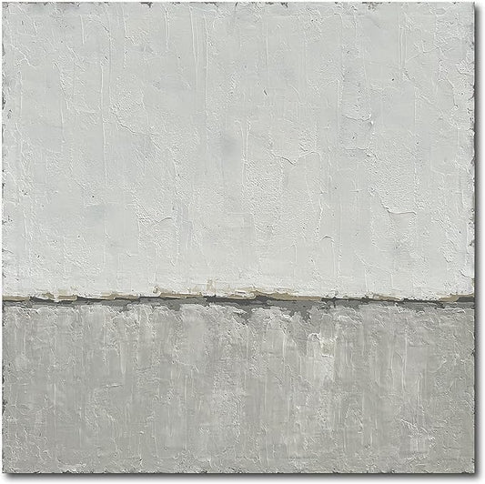 NANKAI art Hand-painted abstract canvas wall art featuring a minimalist design in gray White acrylic painting Original modern home decoration art Can be hung directly on the wall. 24x24 inches