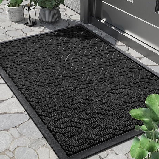 Yimobra Large Door Mat Outside Entrance 36x24, Waterproof Heavy Duty Outdoor Mats for Front Door, Non Slip Rubber Entry Mat for Garage Patio, Easy Clean, Black