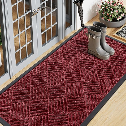 Smiry Front Door Mat Outside Entrance, Heavy Duty Outdoor Indoor Mat, Natural Rubber Doormat, Non Slip, Trap Dirt and Moisture, Easy Clean, Low Profile Patio Porch Entryway Mat, 71x23, Wine Red