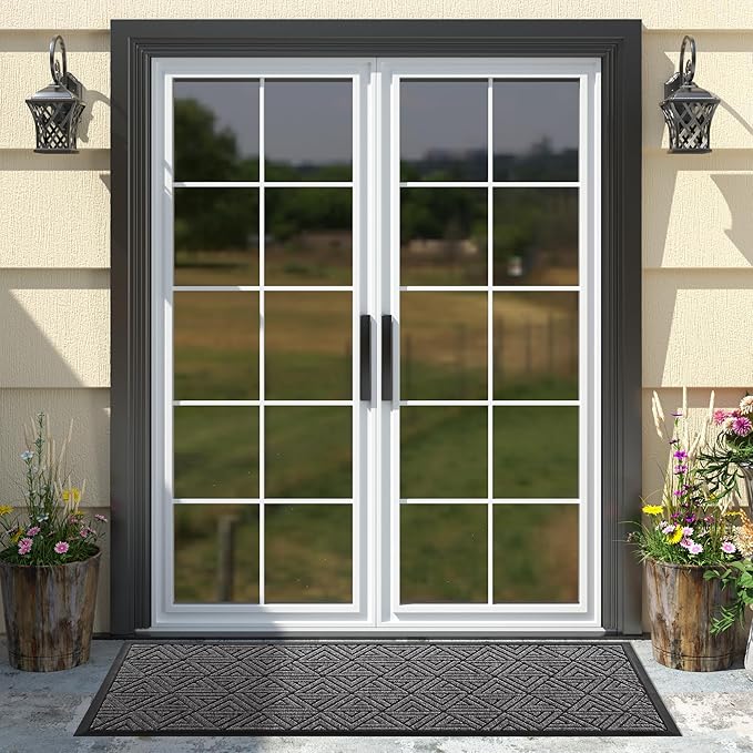Yimobra Large Door Mat 47x24, All-Weather Waterproof Non-Slip Welcome Matt Outdoor, Heavy Duty Non Slip Doormat for Entryway for Patio and Garage Indoor, Easy Clean, Mix Grey