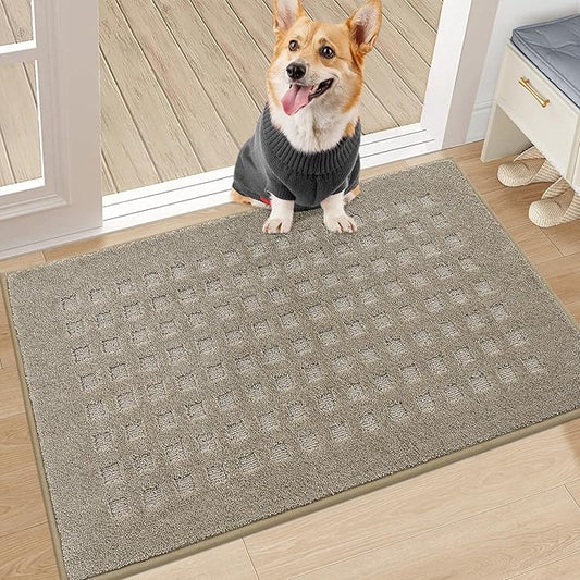 BEQHAUSE Waffle Door Mats Indoor 20"x32", Dog Mat for Muddy Paws Absorbent and Dirt Resist Floor Mats Non-Slip Washable Rugs for Entryway, Welcome Mat for Front Back Door, Muddy Wet Shoes, Beige
