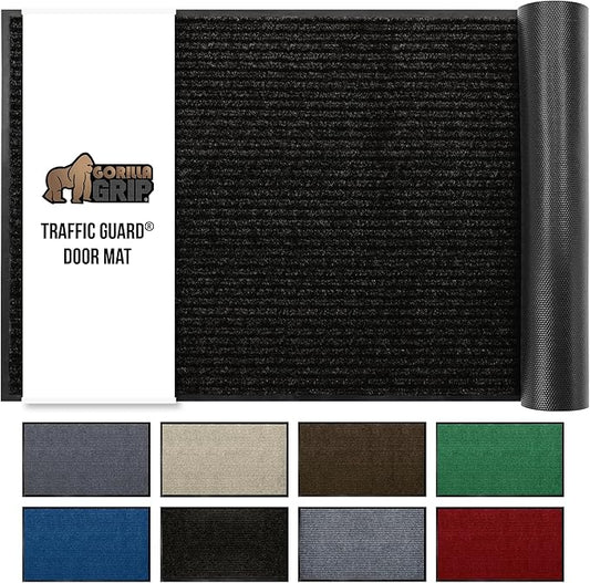 GORILLA GRIP Traffic Guard Door Mat, 70x24, Heavy Duty Welcome Mats, Commercial Office Space Doormat, Waterproof, Fade Resistant, Strong Rubber Backing, Low Profile, Shoe and Boot Scraper, Jet Black