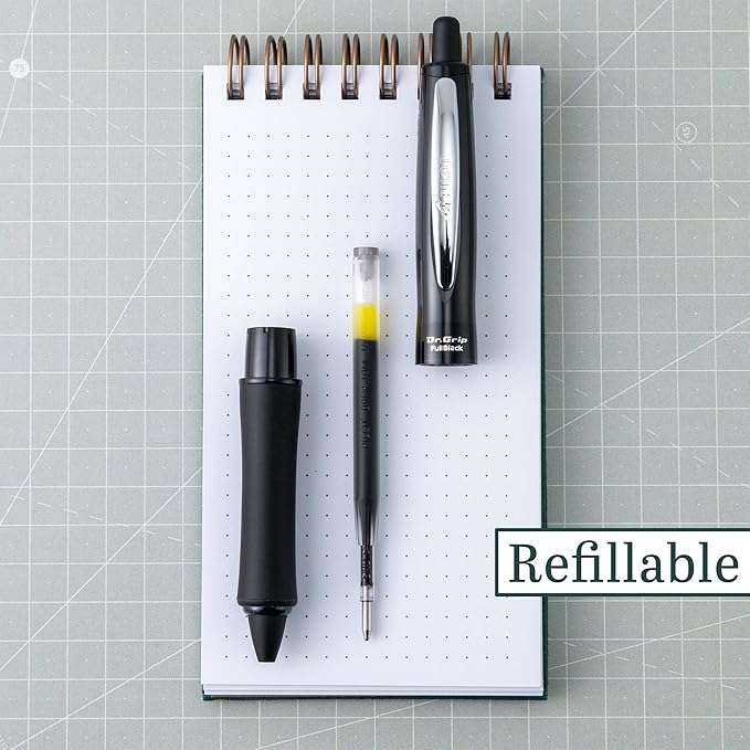 PILOT Dr. Grip FullBlack Refillable & Retractable Ballpoint Pen, Medium Point, Black Ink, Single Pen (36193)