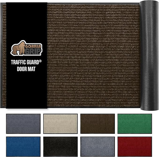 GORILLA GRIP Traffic Guard Door Mat, 60x36, Heavy Duty Welcome Mats, Commercial Office Space Doormat, Waterproof, Fade Resistant, Strong Rubber Backing, Low Profile, Shoe and Boot Scraper, Brown