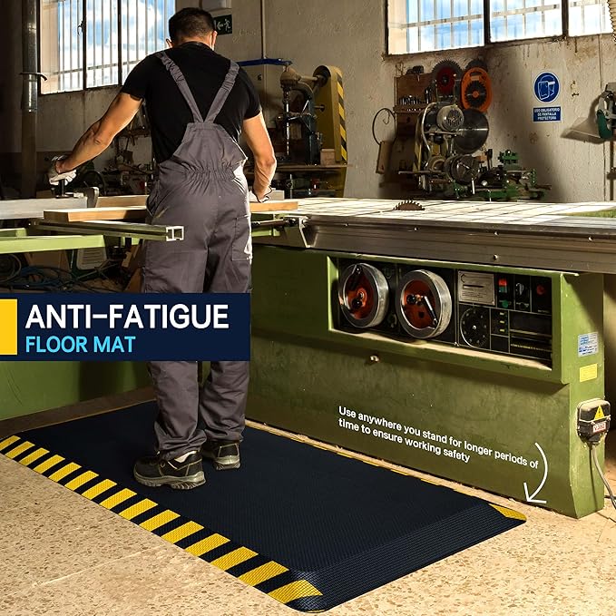 FEATOL Anti Fatigue Mats Industrial 2 Packs, Ergonomic Standing Floor Mat for Work for Stand, Black with Yellow Border Safety 20" x 59"-Support for Leg & Back Pain