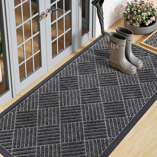 Smiry Front Door Mat Outside Entrance, Heavy Duty Outdoor Indoor Mat, Natural Rubber Doormat, Non Slip, Trap Dirt and Moisture, Easy Clean, Low Profile Patio Porch Entryway Mat, 71x23, Light Grey