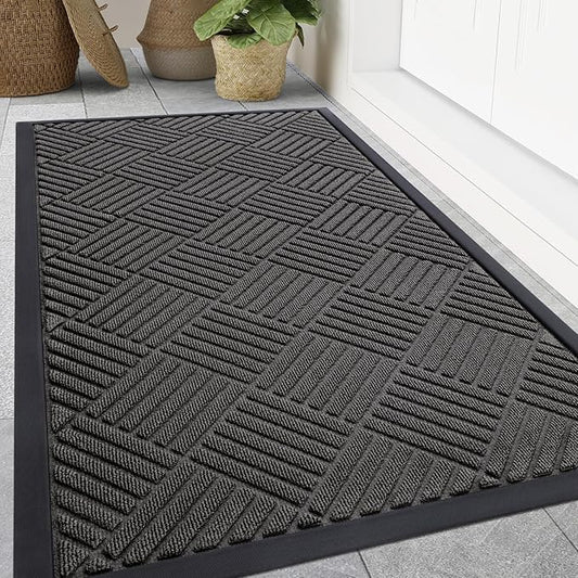 Smiry Front Door Mat Outside Entrance, Heavy Duty Outdoor Indoor Natural Rubber Doormat, Non Slip, Trap Dirt and Moisture, Easy Clean, Low Profile Patio Porch Entryway Mat, 47x32, Grey