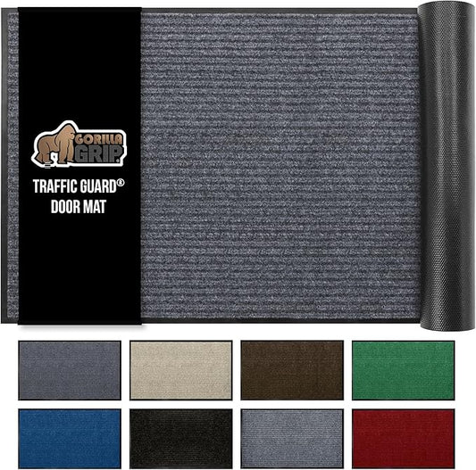 GORILLA GRIP Traffic Guard Door Mat, 60x36, Heavy Duty Welcome Mats, Commercial Office Space Doormat, Waterproof, Fade Resistant, Strong Rubber Backing, Low Profile, Shoe and Boot Scraper, Gray