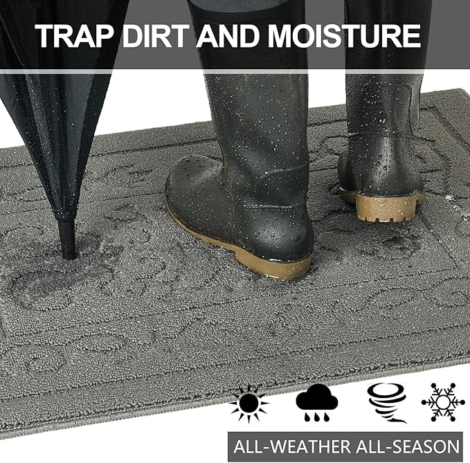 FONEYI Indoor Door Mat 20" x 32", Dirt Trapper Door Mats Non-Slip Entryway Rugs Washable, Absorbent Resist Dirt Welcome Mat, Low Profile Inside Floor Mats for Front Back Door and Entryway, Light Grey